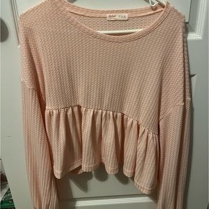 Waffle Knit Light Pink Peplum Sweater